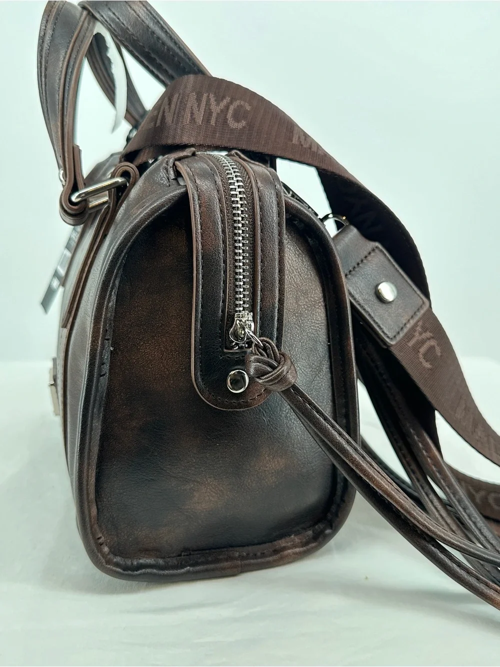 Madison NYC Dark Brown Leather Satchel with Dual Handles NWT - Picture 9 of 12